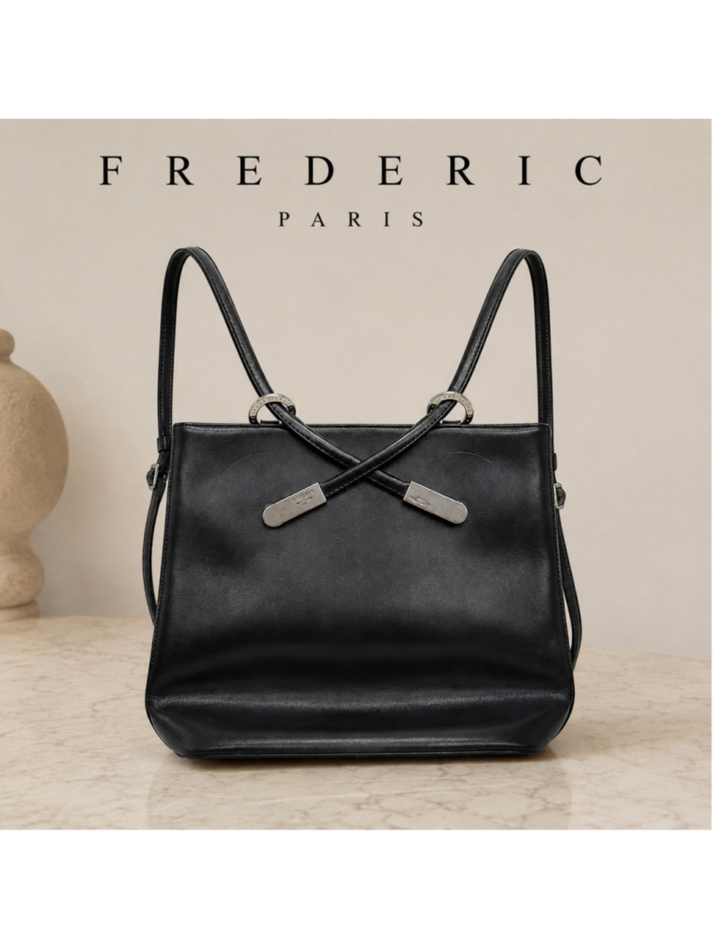 Frederic Paris Black Leather Backpack Purse Made in France